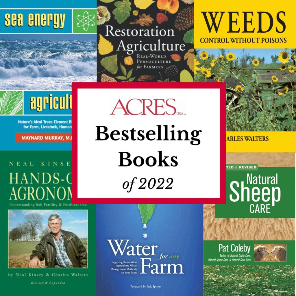 Acres USA Bestselling Books of 2022 - graphic with covers