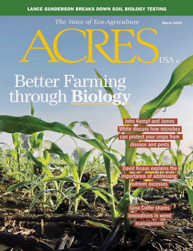 2023 March cover for Acres USA magazine