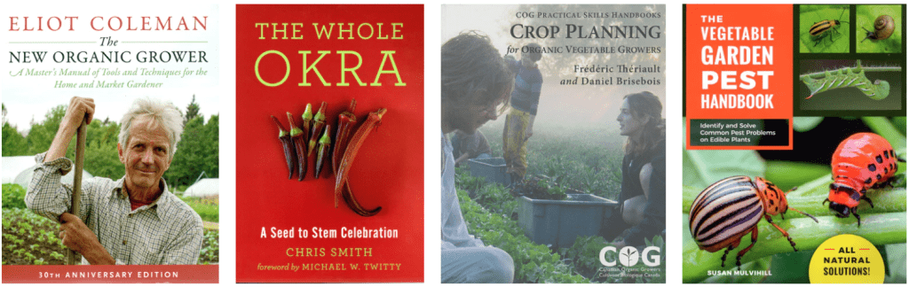 Book covers for vegetable production blog.